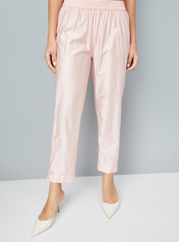 Pink Embroidered Straight Kurta Trousers Set