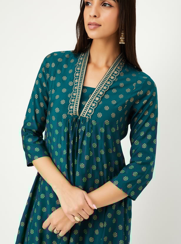 Women Embroidered A-line Kurta Set