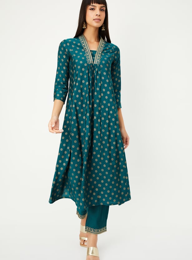 Women Embroidered A-line Kurta Set