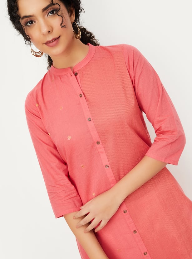 Women Woven Design Straight Kurta
