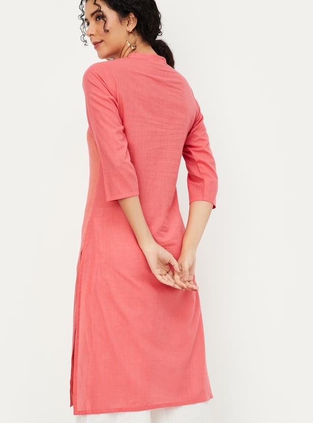 Women Woven Design Straight Kurta