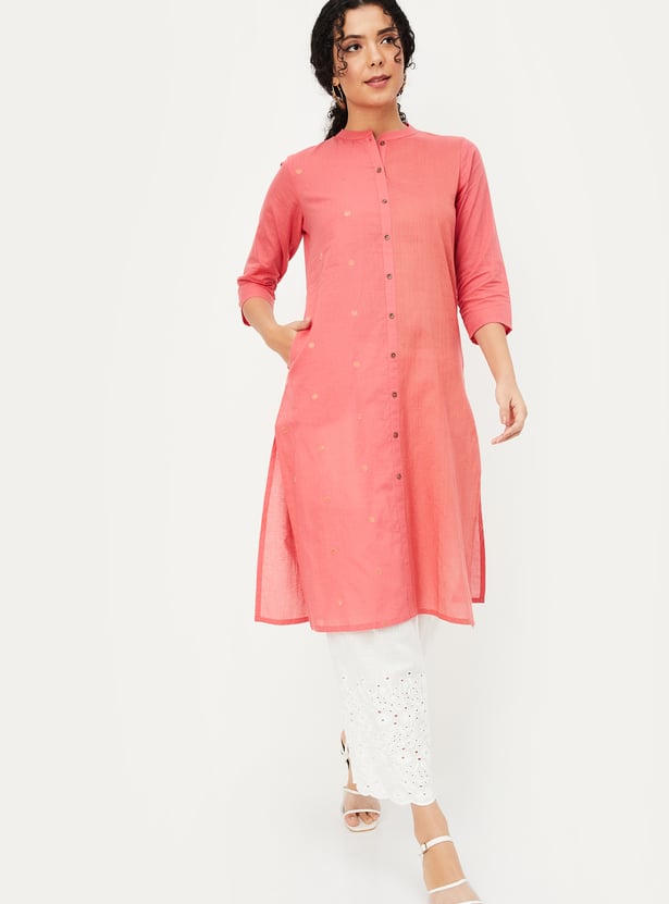 Women Woven Design Straight Kurta