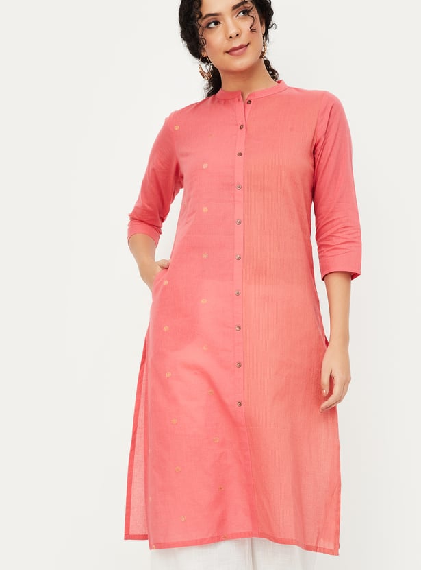 Women Woven Design Straight Kurta