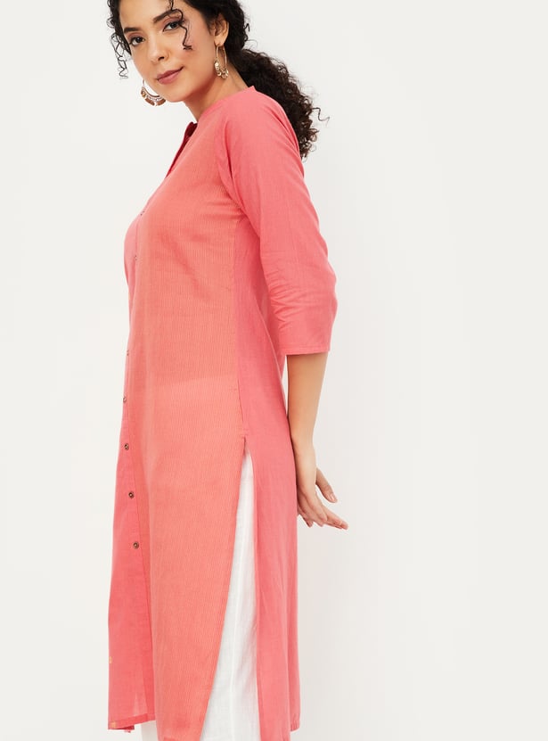 Women Woven Design Straight Kurta
