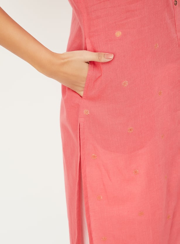 Women Woven Design Straight Kurta