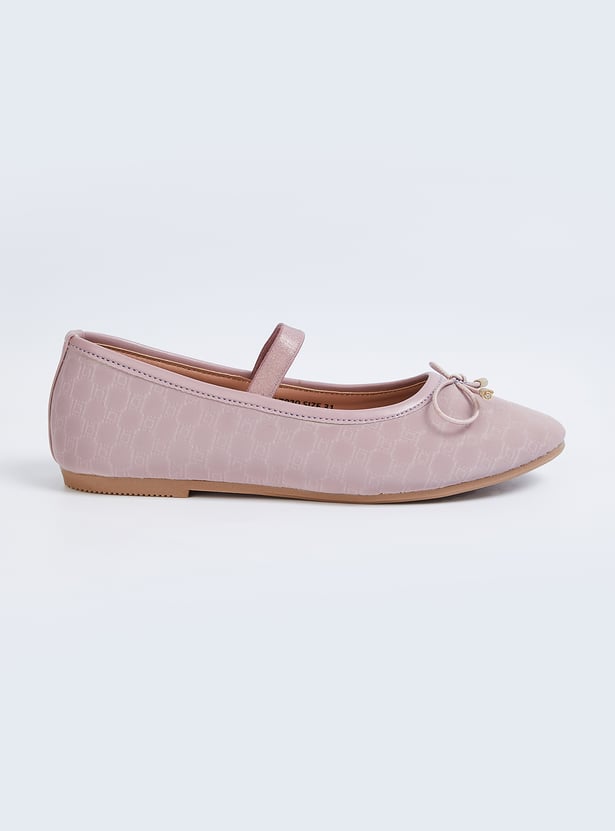 Girls Textured Bow Ballerinas