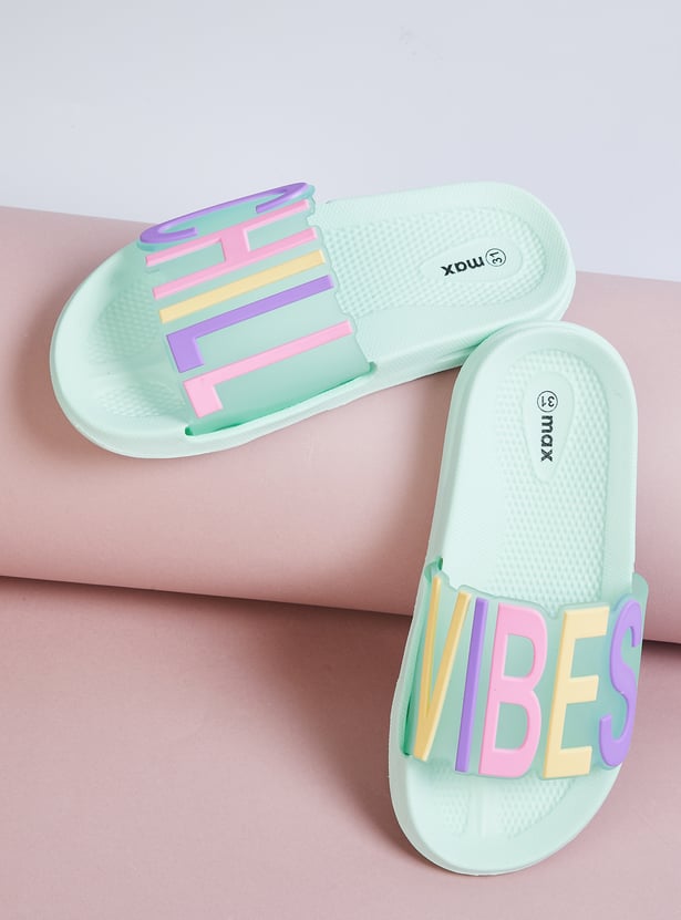 Girls Text Print Sliders