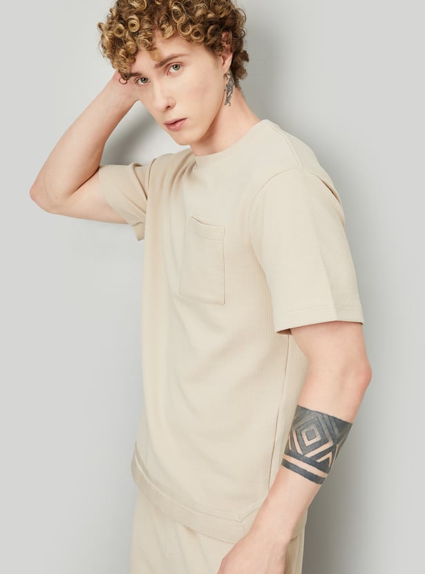 Men Textured Oversized Sports T-shirt