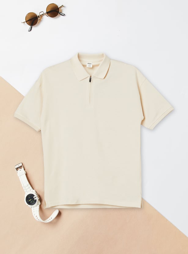 Boys Textured Polo T-shirt