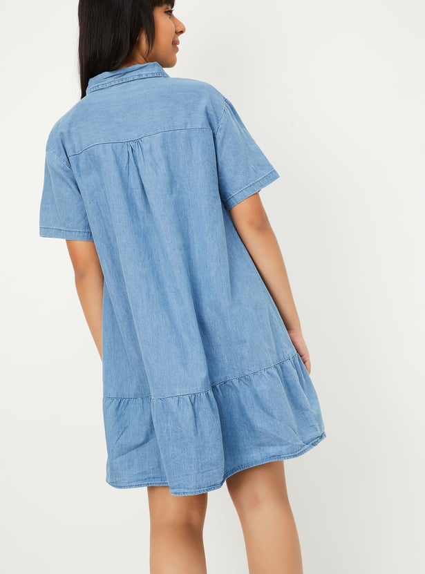 Girls Solid Denim Dress