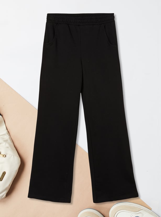 Girls Solid Wide Leg Trousers