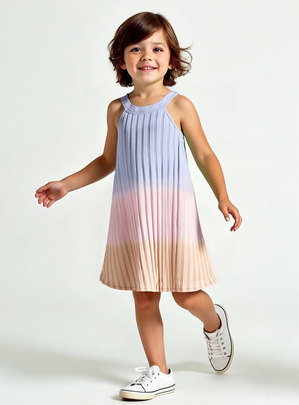 Girs Ombre Pleated Dress