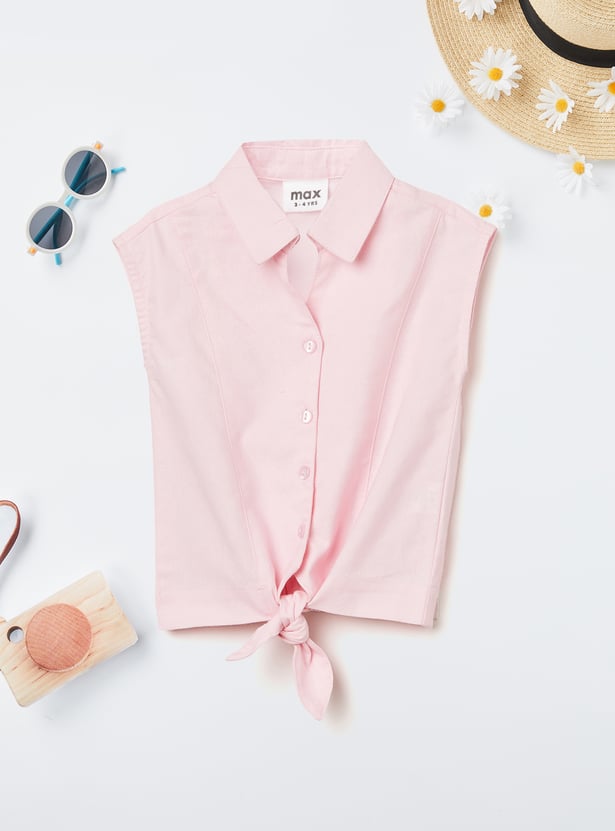 Girls Solid Knotted Hem Top