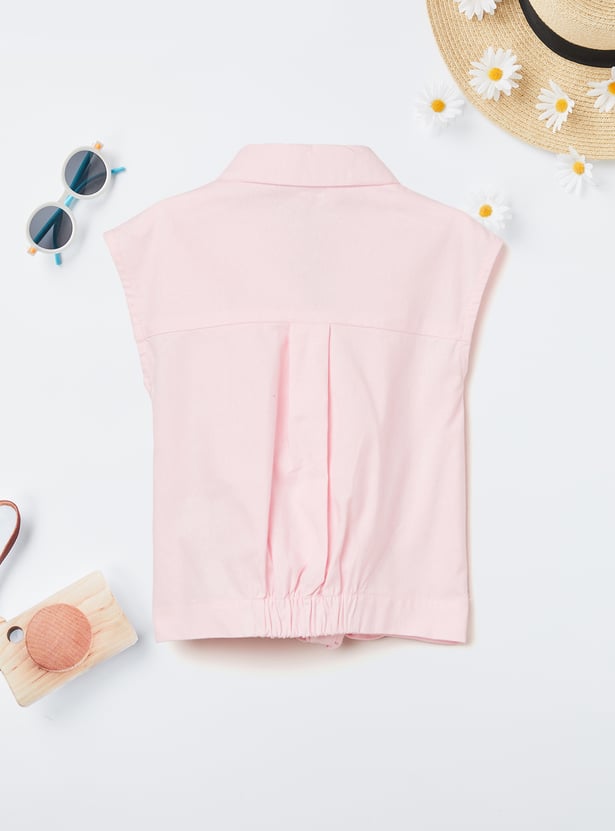 Girls Solid Knotted Hem Top