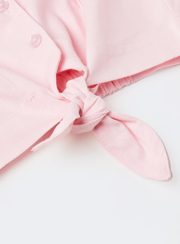 Girls Solid Knotted Hem Top