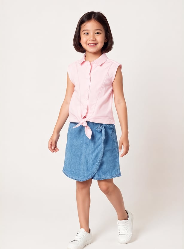 Girls Solid Knotted Hem Top