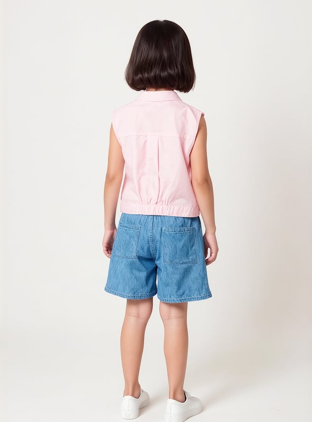 Girls Solid Knotted Hem Top
