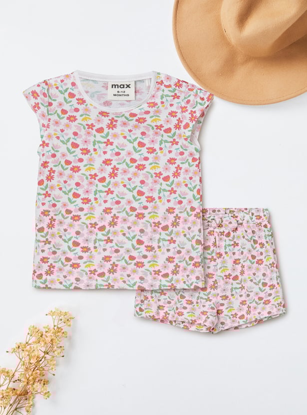 Girls Floral Print Shorts Set