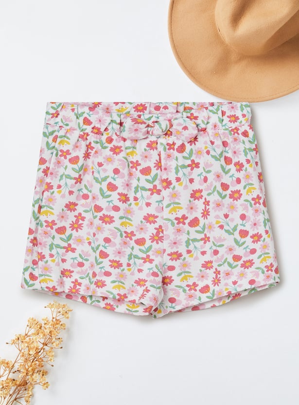 Girls Floral Print Shorts Set