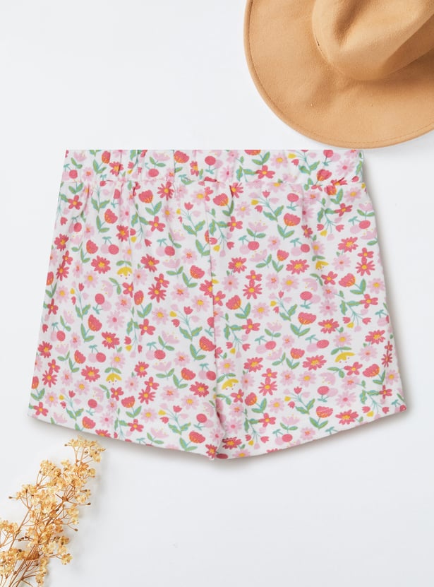 Girls Floral Print Shorts Set