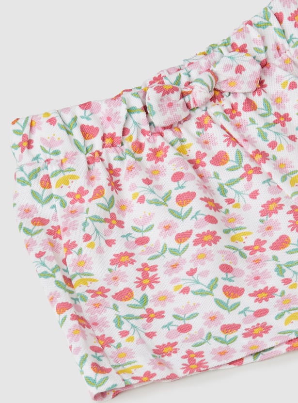 Girls Floral Print Shorts Set