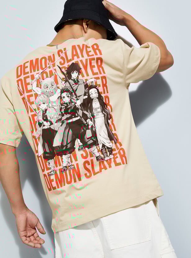 URB_N Men Demon Slayer Print Oversized Shirt