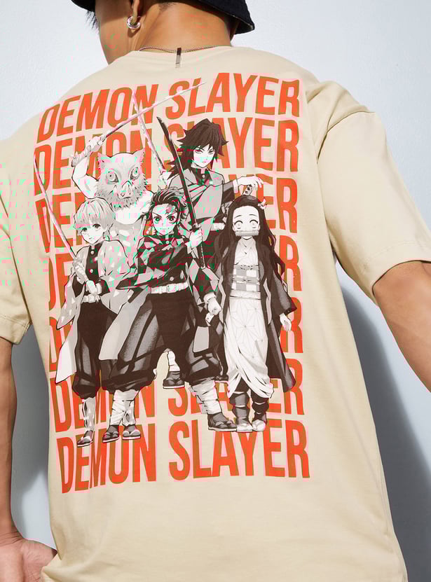 URB_N Men Demon Slayer Print Oversized Shirt