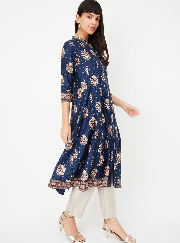 Wine colour Fish print Kalidar kurta main image 1
