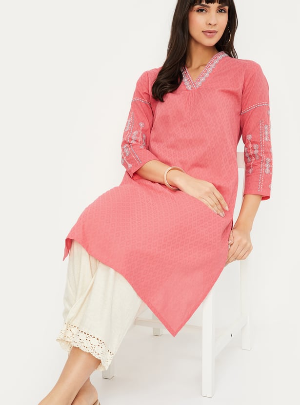 Women Embroidered Straight Kurta