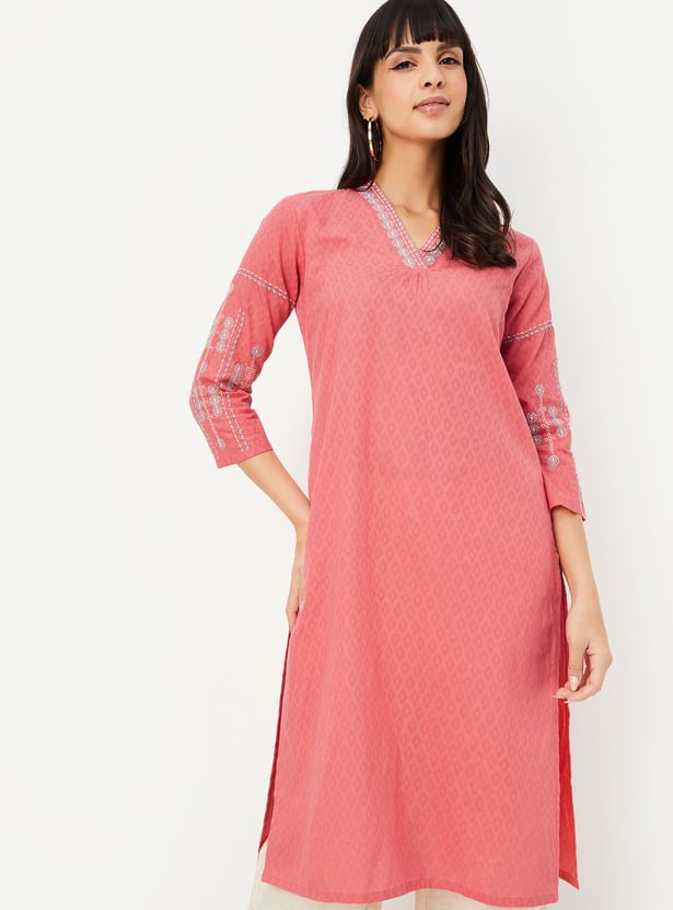 Women Embroidered Straight Kurta