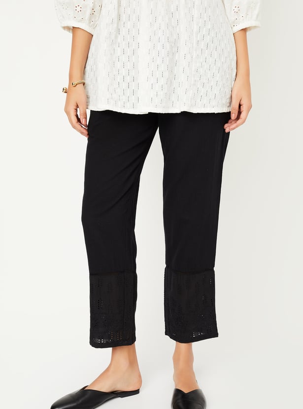 Women Shiffili Embroidered Hem Straight Pants
