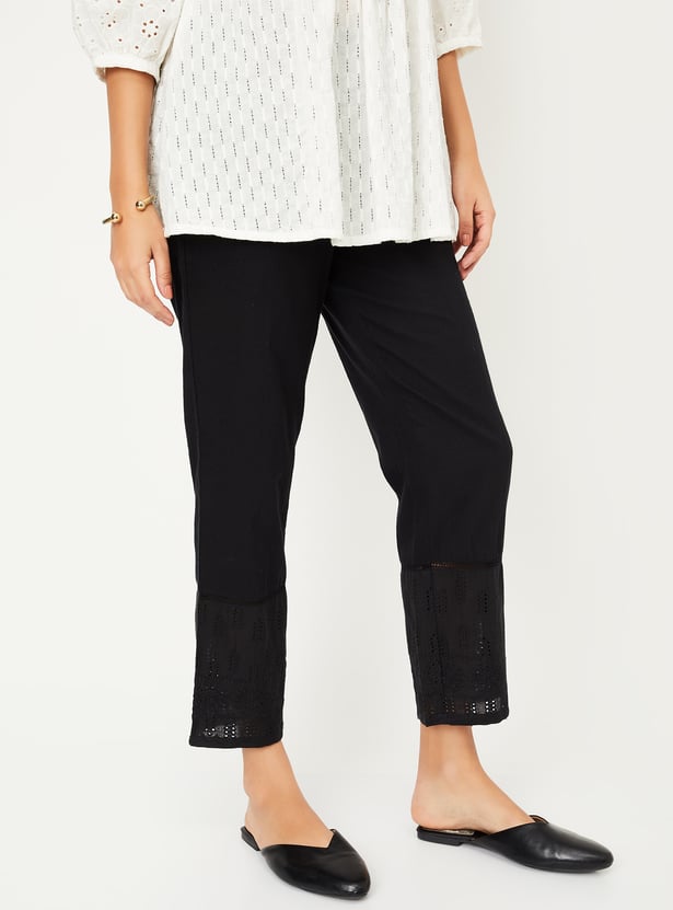 Women Shiffili Embroidered Hem Straight Pants