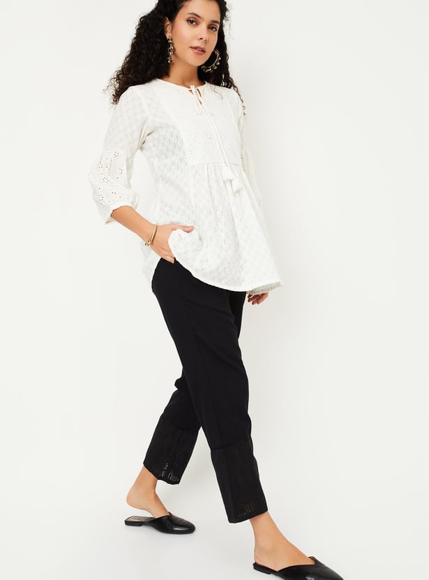 Women Shiffili Embroidered Hem Straight Pants