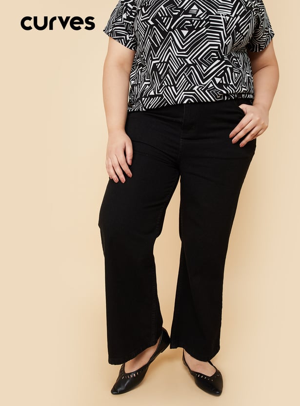 Women Solid Wide Leg Jeans