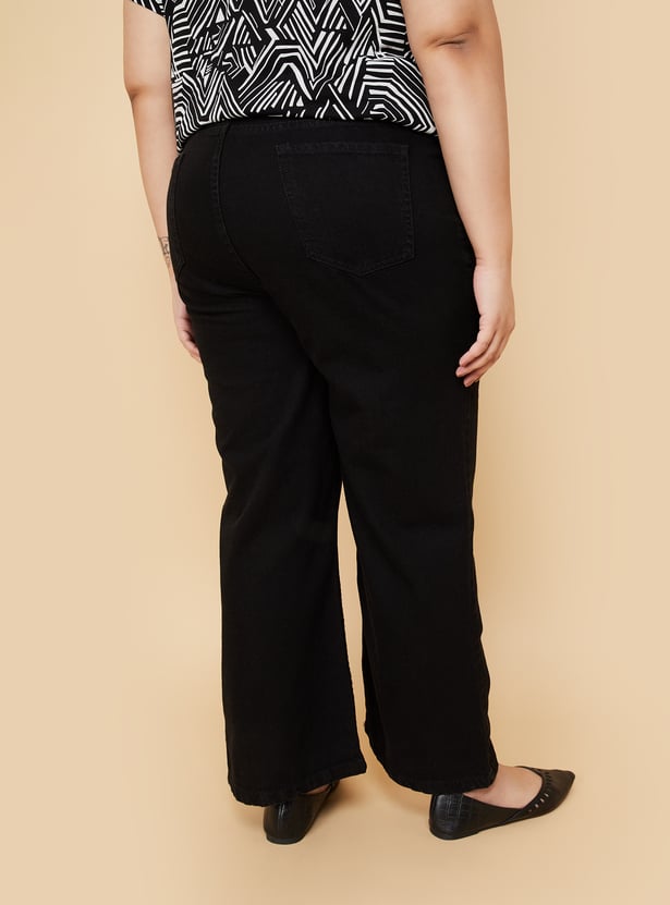 Women Solid Wide Leg Jeans