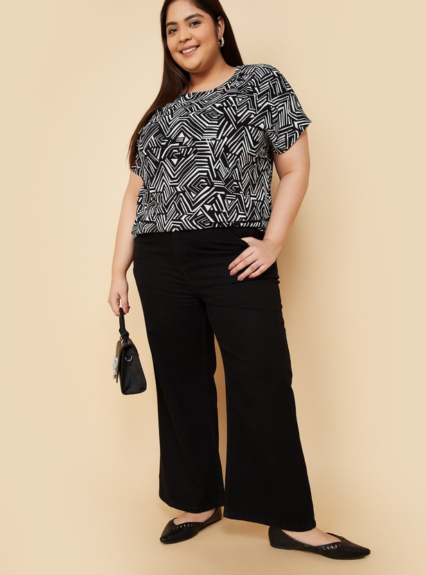 Women Solid Wide Leg Jeans