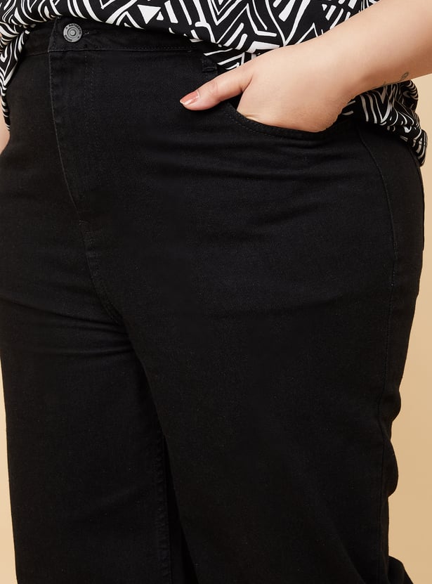 Women Solid Wide Leg Jeans