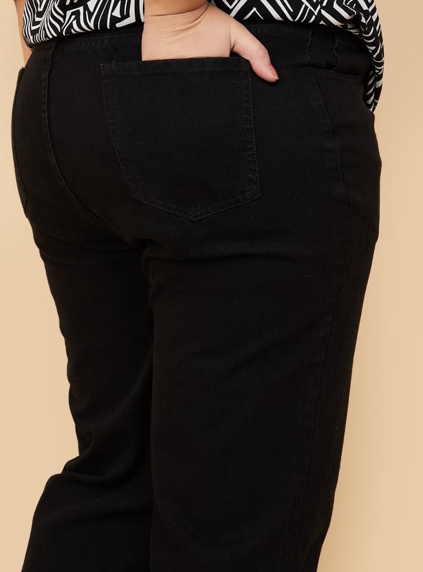 Women Solid Wide Leg Jeans