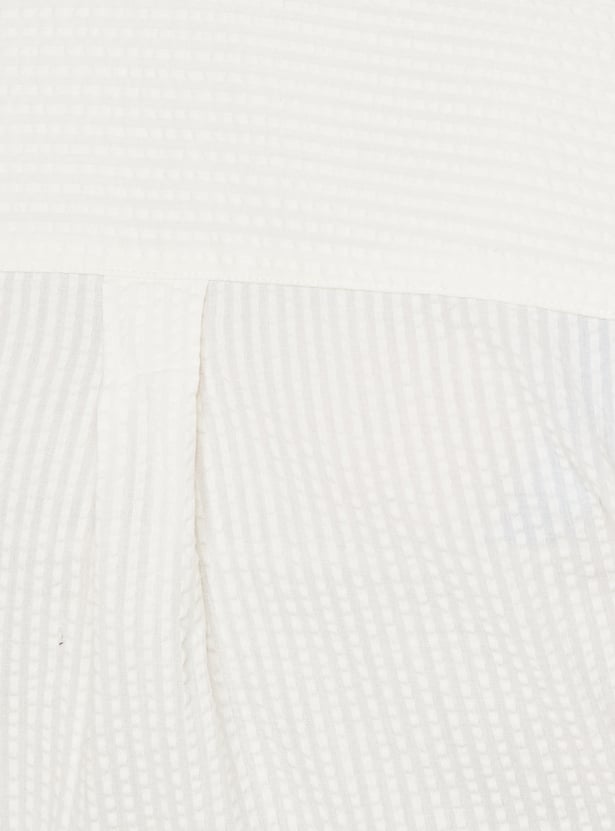 Women Seersucker Belted Shirt Dress