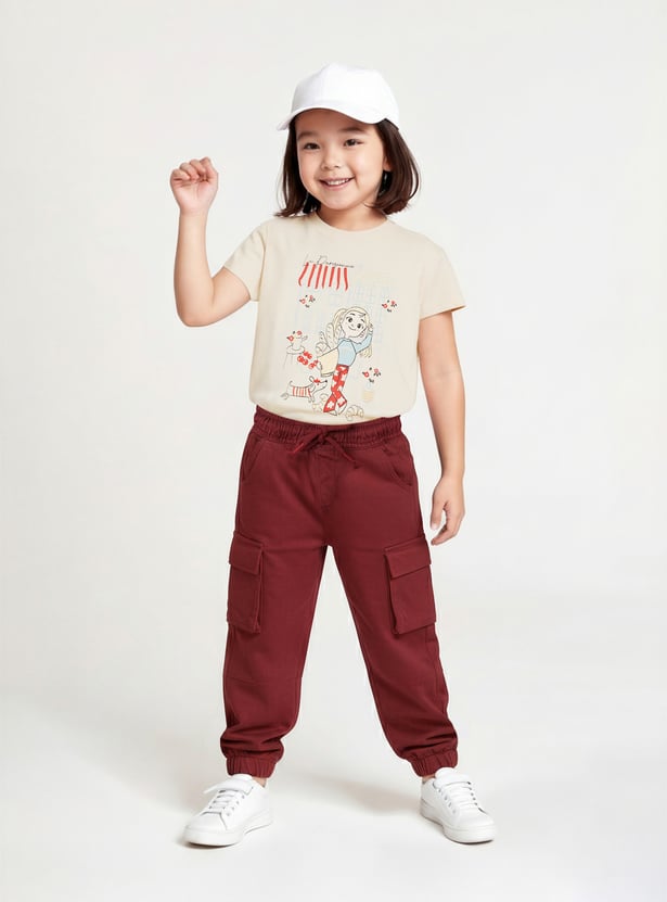 Girls Solid Cargo Joggers