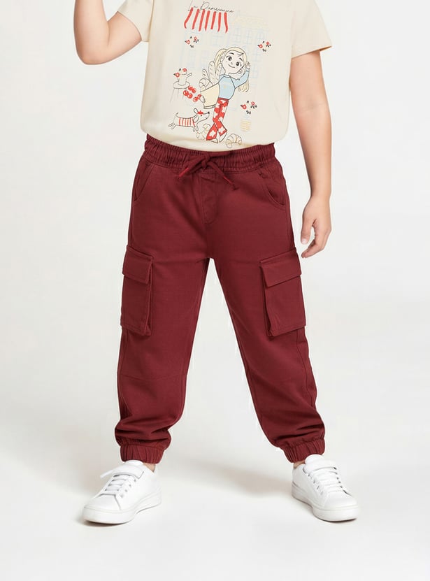 Girls Solid Cargo Joggers