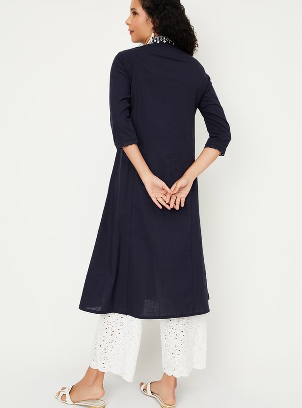 Women's Blue Embroidered A-Line Kurta