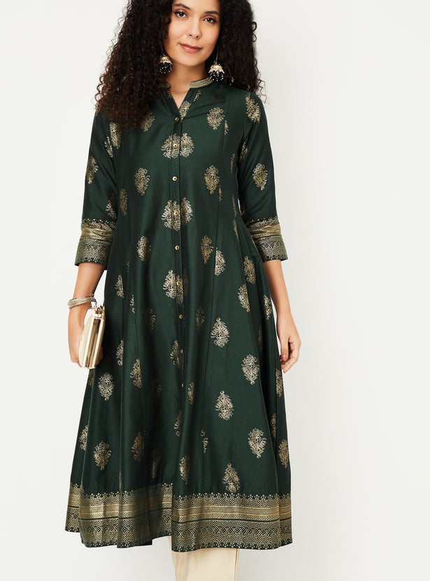 Wine colour Fish print Kalidar kurta main image 0