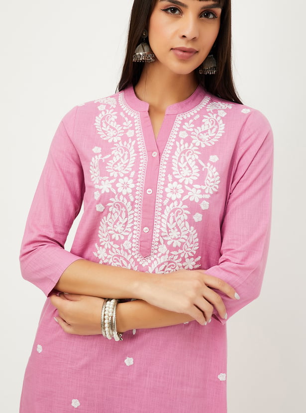 Women Embroidered Straight Kurta Set
