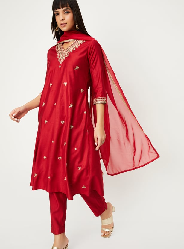Women Embroidered A-line Kurta Set