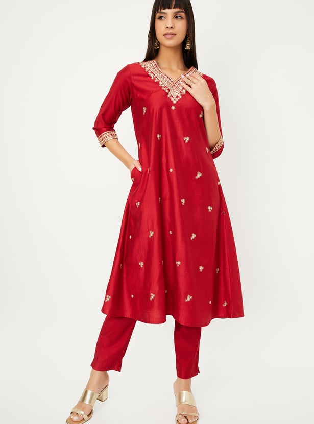 Women Embroidered A-line Kurta Set
