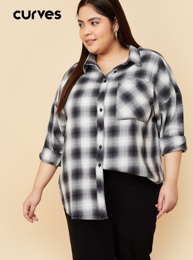 Women Oversized Checked Shirt
