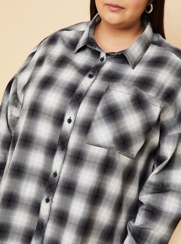 Women Oversized Checked Shirt