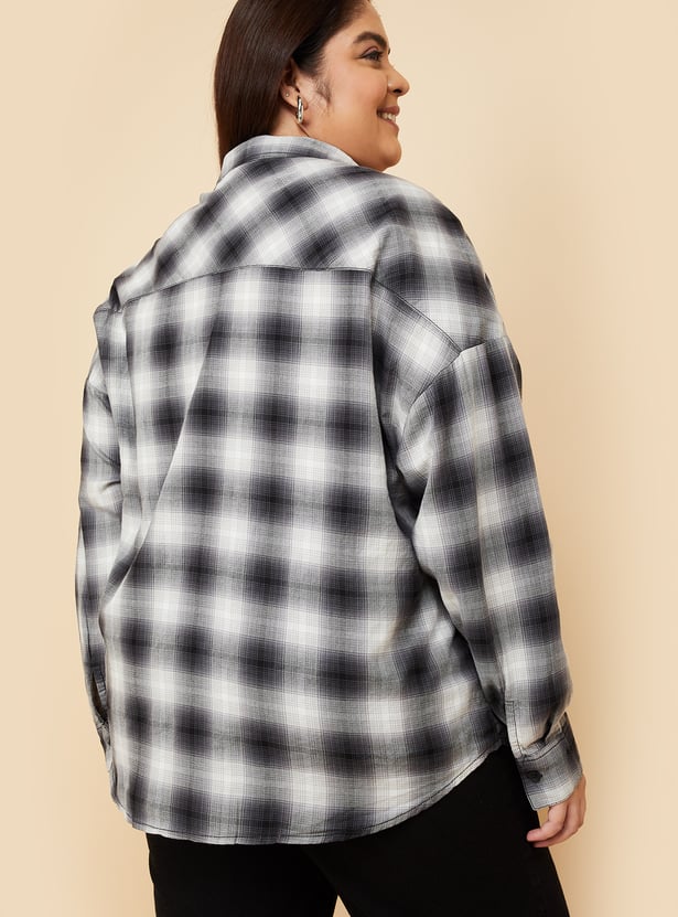 Women Oversized Checked Shirt