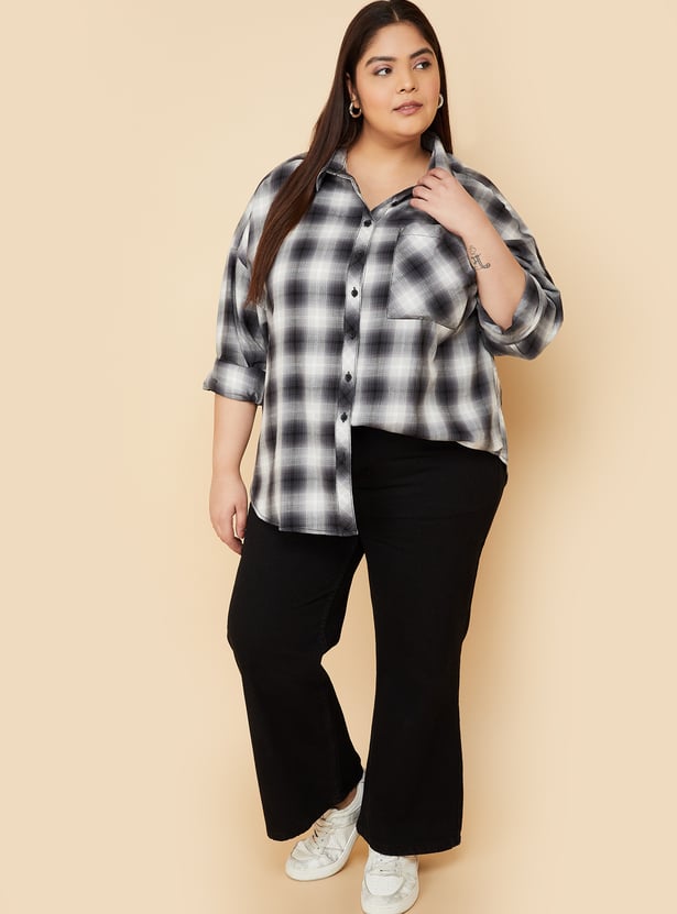 Women Oversized Checked Shirt
